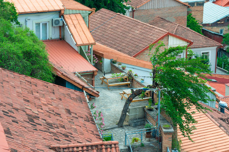 Outdoor furniture on a rooftop terrace an overview Tbilisi, Georgia