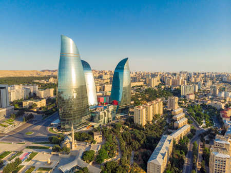 Baku Promenade And View At Flame Towersの写真素材