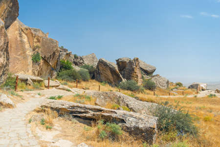 park reserve Gobustan in Azerbaijan with ancient rock petroglyphsの写真素材