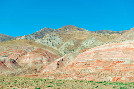 Cross-bedding in Candy Cane Mountains in Azerbaijan. Colorful stripes of the hills. Shale striped mountains.の写真素材