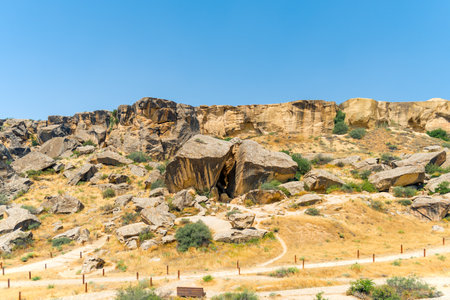 park reserve Gobustan in Azerbaijan with ancient rock petroglyphsの写真素材
