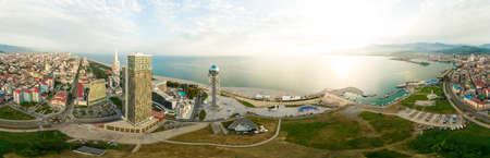 Aerial panoramic image of beautiful Batumi made with drone in sunny summer weather. Batumi is capital of Autonomous Republic of Adjara in Georgiaのeditorial素材