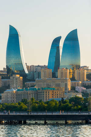 Baku Promenade And View At Flame Towersのeditorial素材