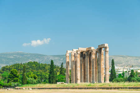 Greek Olympian Zeus temple, landscape with ancient ruins in Athens, Greeceの写真素材