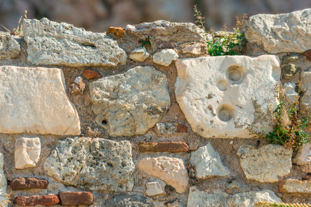 Texture of a marble stone wall. Old castle stone wall texture backgroundの写真素材