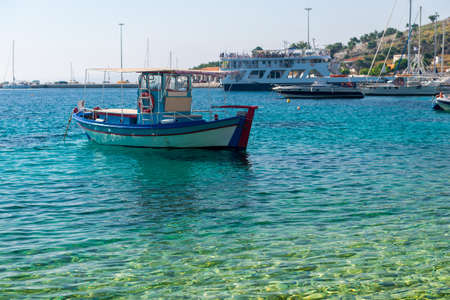 sway on the turquoise waves of the Ionian sea of Greece in sunny weatherの写真素材