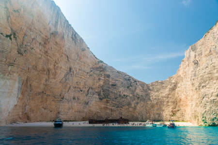Navagio Beach - Shipwreck Beach view from the sea, Zakynthos Island, Greeceの写真素材