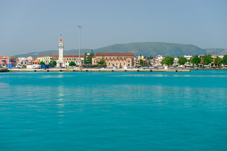 view of the Greek island of Zakynthos from the seaの写真素材