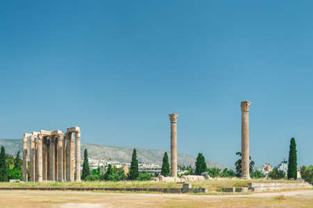 Greek Olympian Zeus temple, landscape with ancient ruins in Athens, Greeceの写真素材