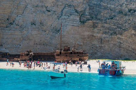 Navagio Beach - Shipwreck Beach view from the sea, Zakynthos Island, Greeceのeditorial素材