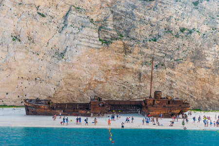 Navagio Beach - Shipwreck Beach view from the sea, Zakynthos Island, Greeceのeditorial素材