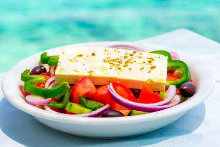 Greek Salad with Feta Cheese, Tomatoes and Olivesの写真素材