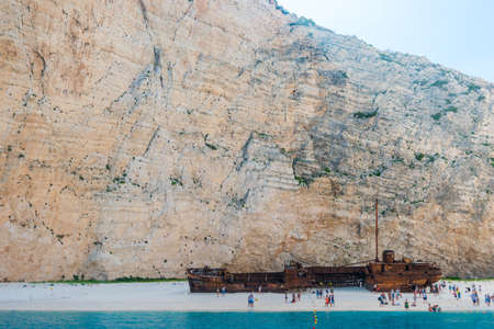 Navagio Beach - Shipwreck Beach view from the sea, Zakynthos Island, Greeceの写真素材