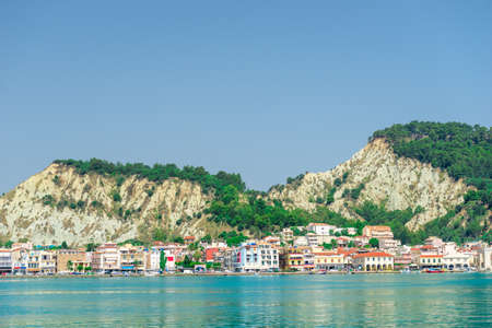 view of the Greek island of Zakynthos from the seaの写真素材