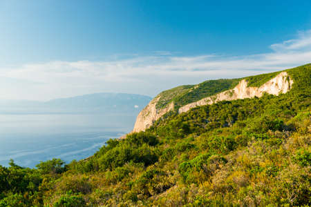 rocky coast of greek island and sea view, landscape greeceの写真素材