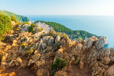 rocky coast of greek island and sea view, landscape greeceの写真素材