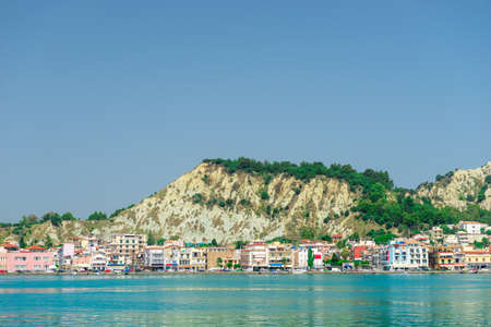 view of the Greek island of Zakynthos from the seaの写真素材