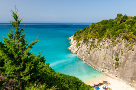 Picturesque Xigia sandy beach on north east coast of Zakynthos island, Greeceの写真素材