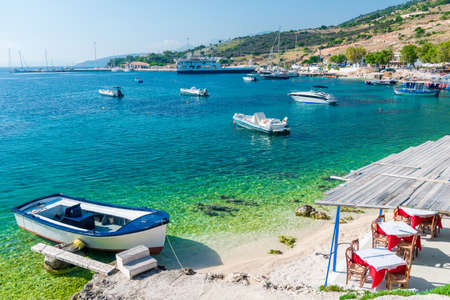 sway on the turquoise waves of the Ionian sea of Greece in sunny weatherの写真素材