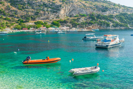 sway on the turquoise waves of the Ionian sea of Greece in sunny weatherの写真素材