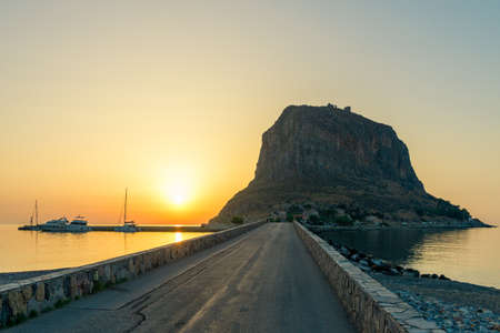 Monemvasia old town at sunrise, Greeceの写真素材