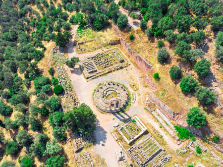 Ruins of an ancient greek temple of Athena at Delphi, Greeceの写真素材