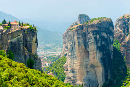 beautiful complex of Meteora monasteries built on rocks, Thessaly, Greeceの写真素材