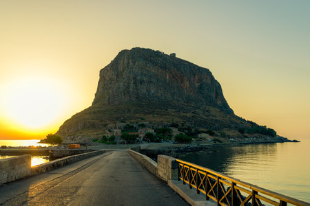 Monemvasia old town at sunrise, Greeceの写真素材