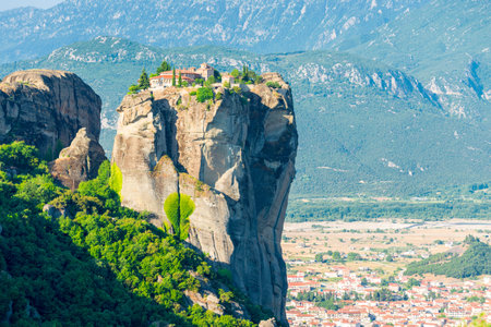 beautiful complex of Meteora monasteries built on rocks, Thessaly, Greeceの写真素材