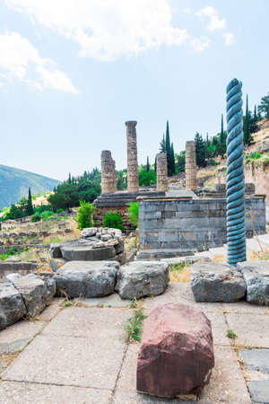 Ruins of an ancient greek temple of Apollo at Delphi, Greeceの写真素材