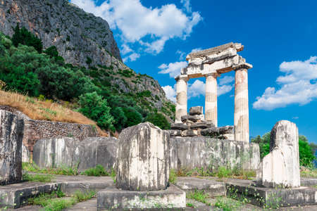 Ruins of an ancient greek temple of Athena at Delphi, Greeceの写真素材