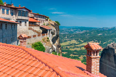 beautiful complex of Meteora monasteries built on rocks, Thessaly, Greeceの写真素材