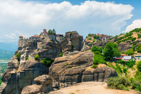 beautiful complex of Meteora monasteries built on rocks, Thessaly, Greeceの写真素材