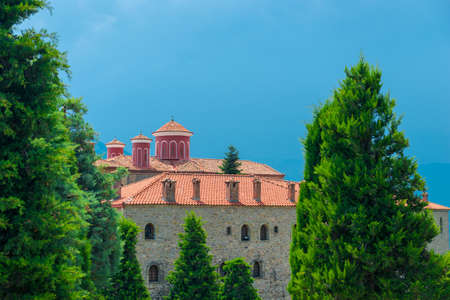 beautiful complex of Meteora monasteries built on rocks, Thessaly, Greeceの写真素材