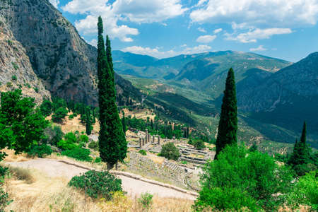 Ruins of an ancient greek temple of Apollo at Delphi, Greeceの写真素材