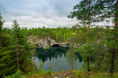 Marble canyon in Ruskeala Nature Reserve in Republic of Karelia, North Russiaの写真素材
