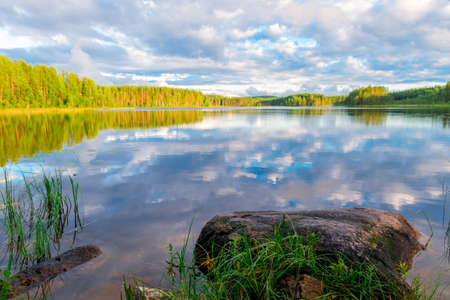 Karelia in Russia. Landscape of Lake Ladoga. Karelia Islandsの写真素材