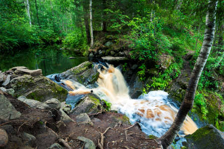 Yukankoski waterfall (White bridges) on the river Kulismayoki, Russia, Kareliaの写真素材