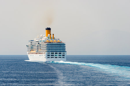 Big cruise ship in the sea in Greeceの写真素材