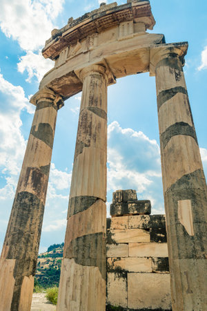 Ruins of an ancient greek temple of Athena at Delphi, Greeceの写真素材