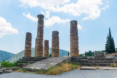 Ruins of an ancient greek temple of Apollo at Delphi, Greeceの写真素材