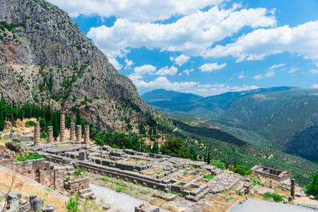 Ruins of an ancient greek temple of Apollo at Delphi, Greeceの写真素材