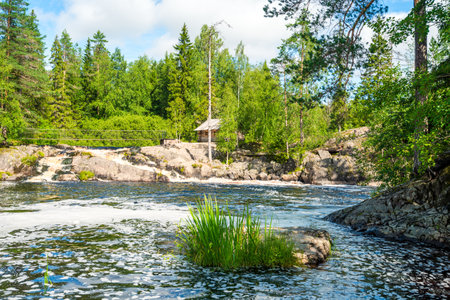 Ruskeala Falls. Wonderful natural park in northern Russia, Republic of Karelia. Not far from the town of Sortavalaの写真素材