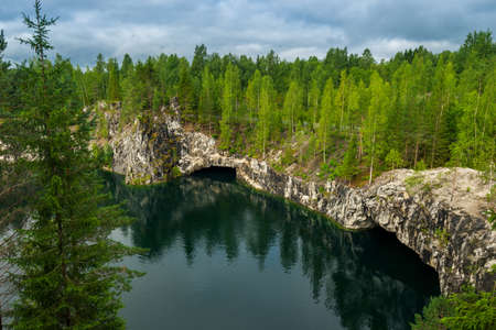 Marble canyon in Ruskeala Nature Reserve in Republic of Karelia, North Russiaの写真素材