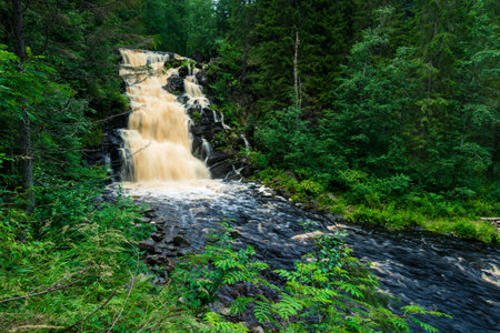 Yukankoski waterfall (White bridges) on the river Kulismayoki, Russia, Kareliaの写真素材