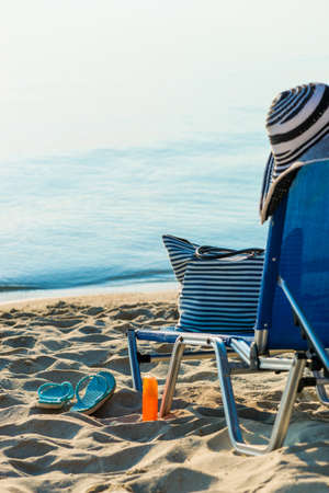 chair and beach accessories near sea. summer holidaysの写真素材