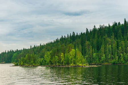 North Karelia lake, Russian wild nature. Forest growing on the stones