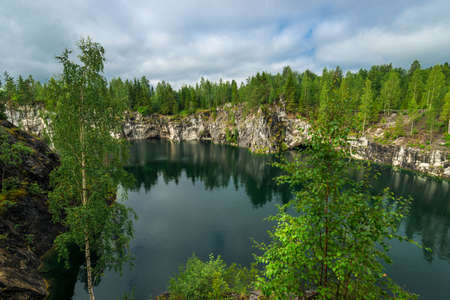 Marble canyon in Ruskeala Nature Reserve in Republic of Karelia, North Russiaの写真素材