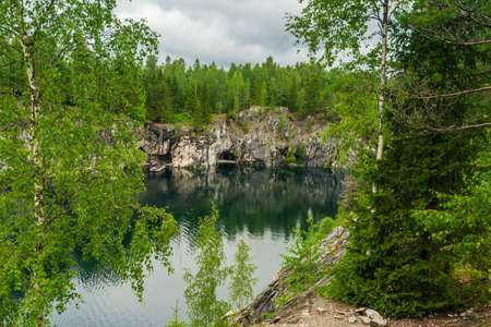 Marble canyon in Ruskeala Nature Reserve in Republic of Karelia, North Russiaの写真素材