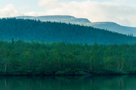Panoramic view of the lake in the mountainsの写真素材